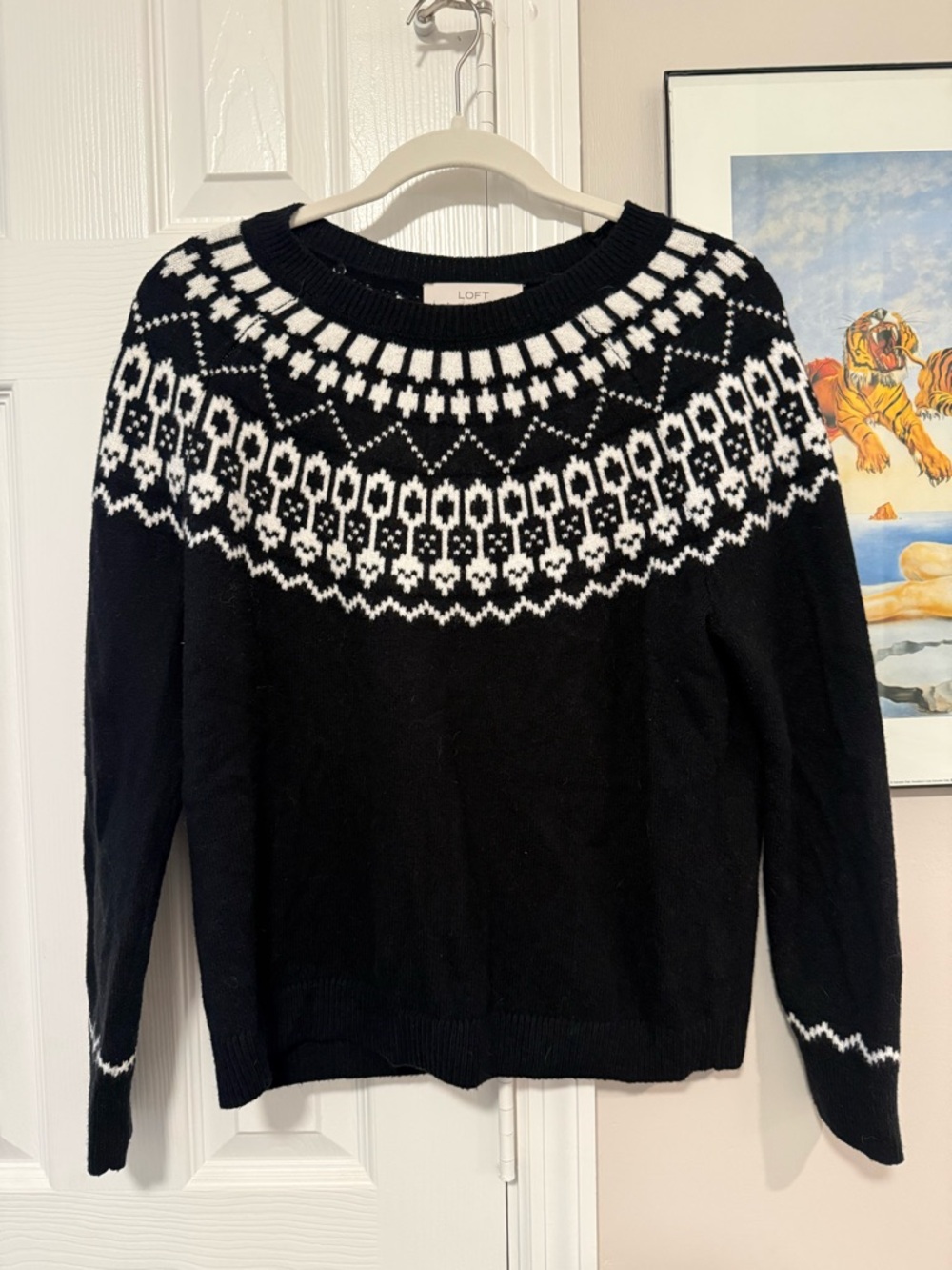 LOFT Black & White Fair Isle Crewneck Sweater